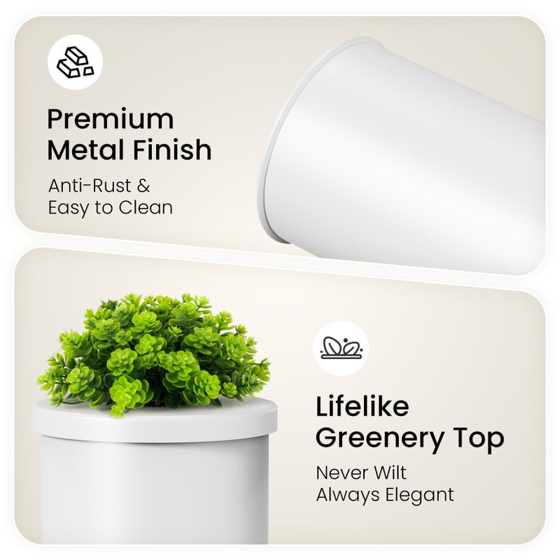 Cesun Toilet Paper Storage Bin, Enclosed Toliet Paper Holder with 3-Roll Capacity, White Stainless Steel Canister with Decorative Green Plant Lid - Image 5