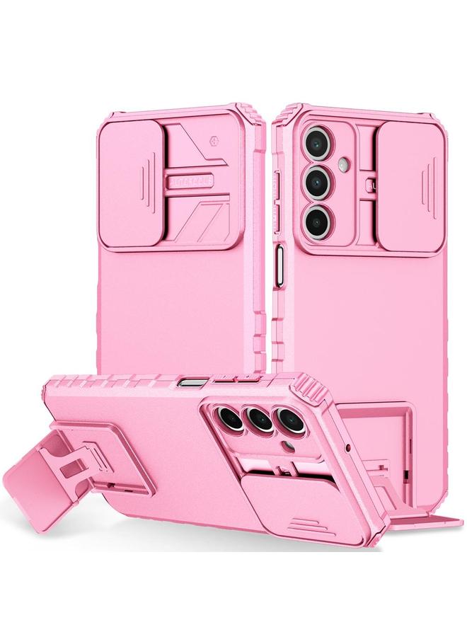 جراب هاتف منزلق مزود بحامل مجسم لهاتف Samsung Galaxy A16 4G / 5G (وردي)