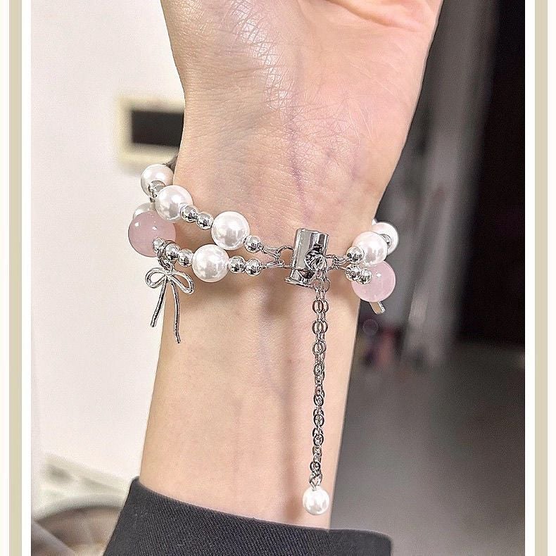 Sweet Bowknot Metal Pearl Watch Strap Compatible with Huawei, Xiaomi, Apple Watches - Image 1