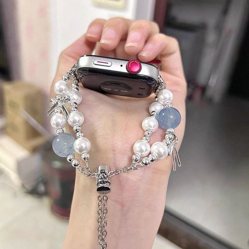 Sweet Bowknot Metal Pearl Watch Strap Compatible with Huawei, Xiaomi, Apple Watches - Image 3