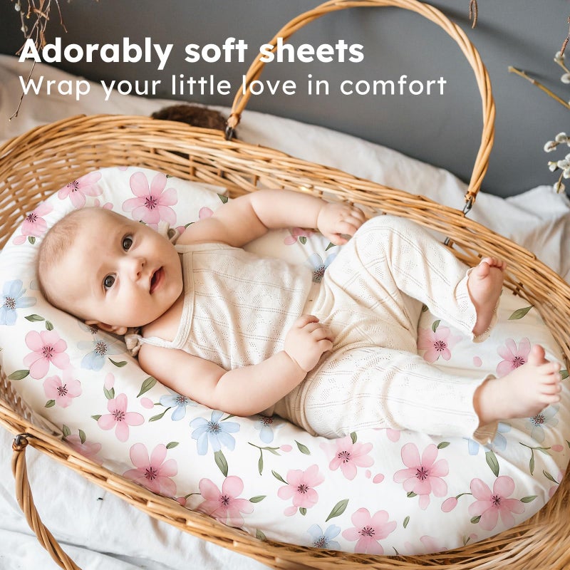 FIEMOL Baby Bassinet Sheets Girl, 3 Pack Fitted Bassinet Mattress Sheets, Compatible with Halo Bassinest Swivel Sleeper&Oval Hourglass Rectangle Mattress,Ultra Soft Butterfly Floral - Image 5