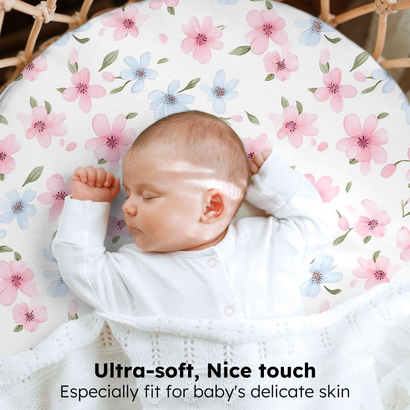 FIEMOL Baby Bassinet Sheets Girl, 3 Pack Fitted Bassinet Mattress Sheets, Compatible with Halo Bassinest Swivel Sleeper&Oval Hourglass Rectangle Mattress,Ultra Soft Butterfly Floral - Image 2