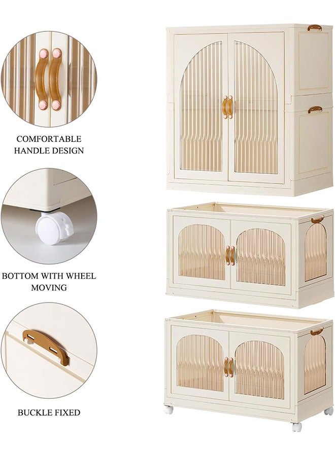 Childrens Wardrobe,Baby Clothes Cabinet Collapsible Kids Closet Storage Organizer Bedroom Nursery Armoire Quick Install Toddler Dresser with Hanging Rod and Wheel(1 Hanging Area+2 Storage)