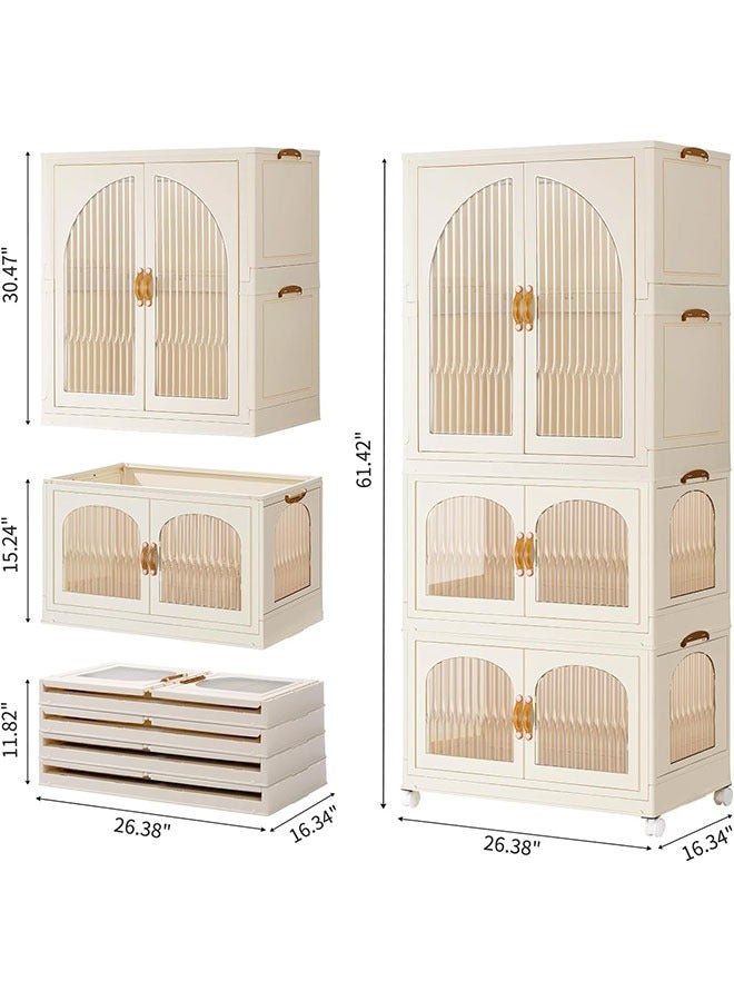 Childrens Wardrobe,Baby Clothes Cabinet Collapsible Kids Closet Storage Organizer Bedroom Nursery Armoire Quick Install Toddler Dresser with Hanging Rod and Wheel(1 Hanging Area+2 Storage)