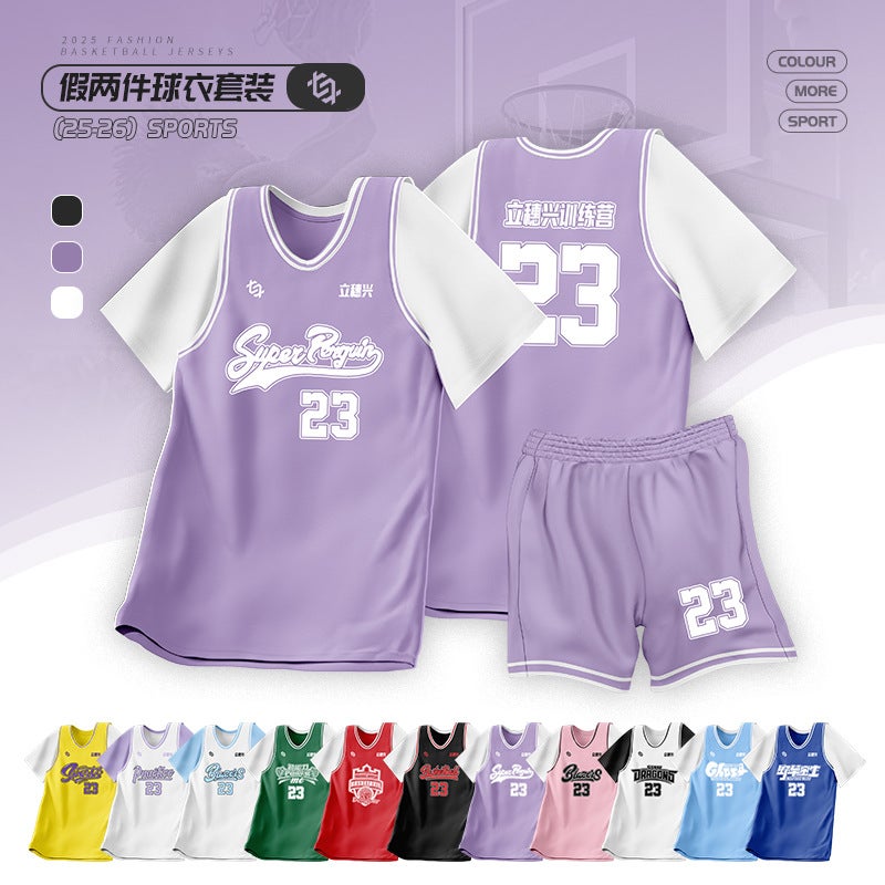 Summer Fake Two-Piece Basketball Uniform Suit For Men, Adults And Teenagers, Sports Jerseys For Children And Women, Quick-Drying Training Uniforms - Image 3