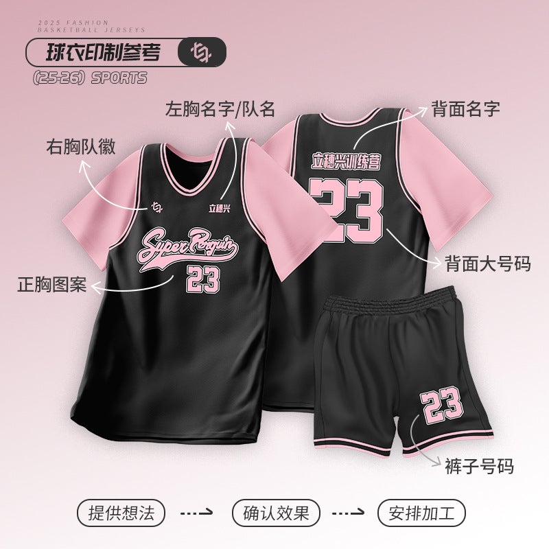 Summer Fake Two-Piece Basketball Uniform Suit For Men, Adults And Teenagers, Sports Jerseys For Children And Women, Quick-Drying Training Uniforms - Image 4