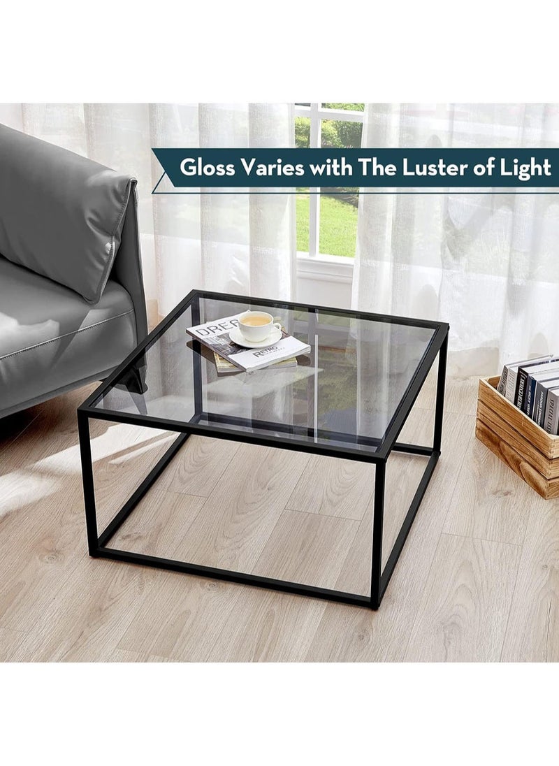 AGD AGD Glass Coffee Table, Modern Simple Square Coffee Table 27.6 x 27.6 x 15.7 Inch for Living Room, Grey and Black  - Image 2