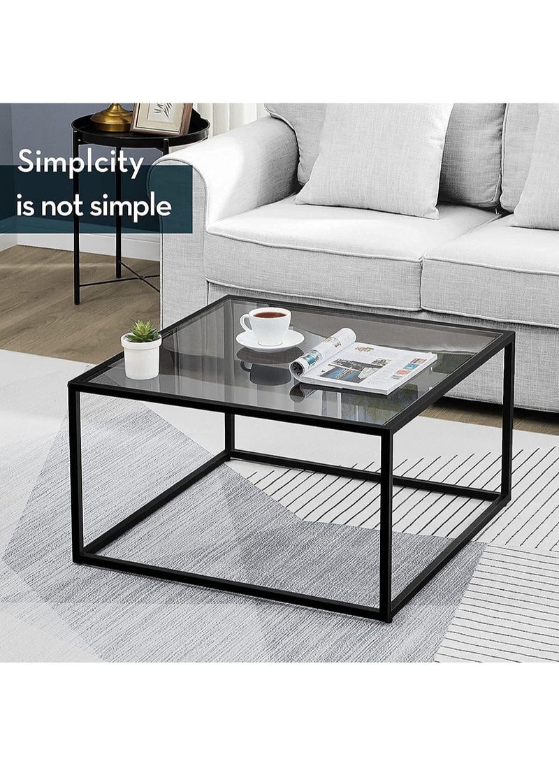AGD AGD Glass Coffee Table, Modern Simple Square Coffee Table 27.6 x 27.6 x 15.7 Inch for Living Room, Grey and Black  - Image 4