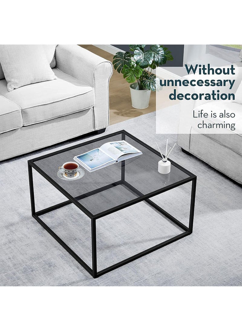 AGD AGD Glass Coffee Table, Modern Simple Square Coffee Table 27.6 x 27.6 x 15.7 Inch for Living Room, Grey and Black  - Image 3