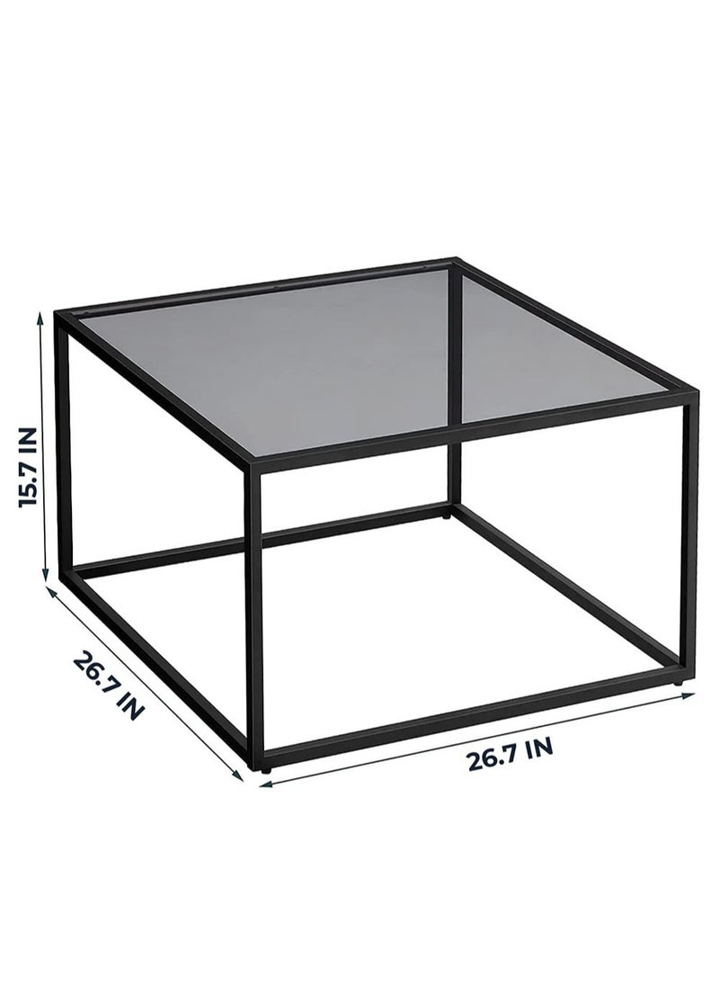 AGD AGD Glass Coffee Table, Modern Simple Square Coffee Table 27.6 x 27.6 x 15.7 Inch for Living Room, Grey and Black  - Image 5