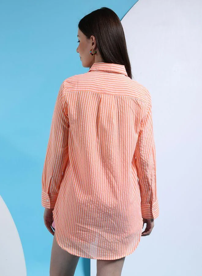 مرفوعة Women Oversized Striped Shirt
