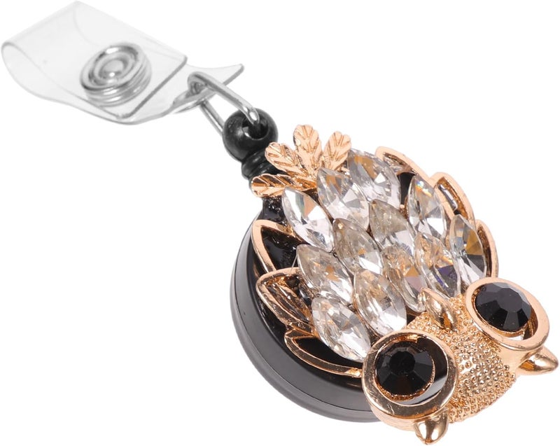 ABOOFAN Retractable Metal Badge Reel with Owl-Shaped Clip, Silver Telescopic Id Badge Holder for Nurses and Office Workers - Image 1