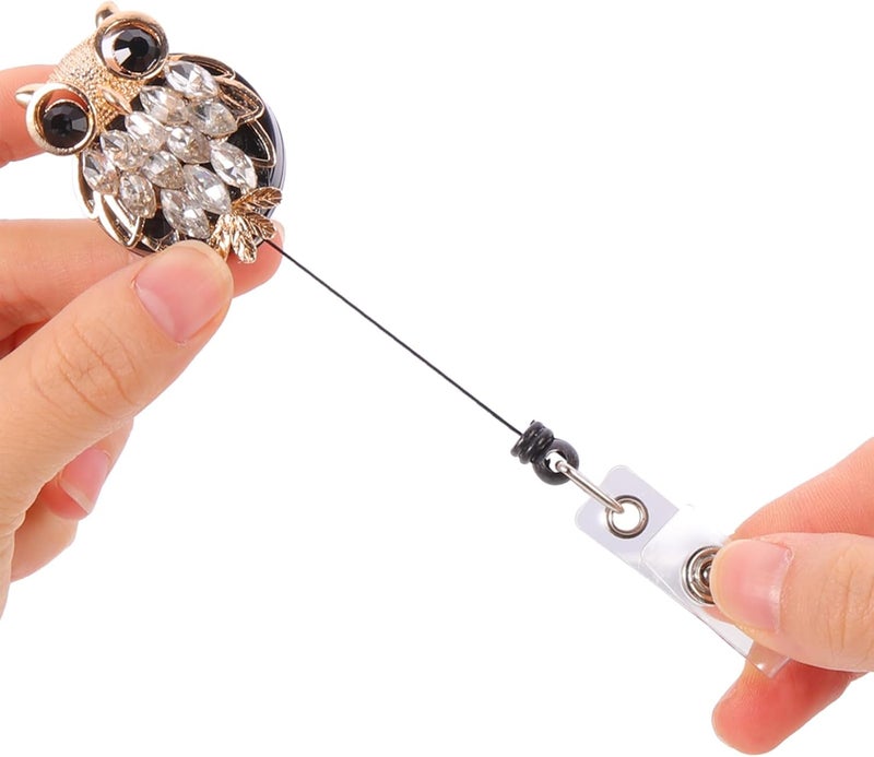 ABOOFAN Retractable Metal Badge Reel with Owl-Shaped Clip, Silver Telescopic Id Badge Holder for Nurses and Office Workers - Image 4