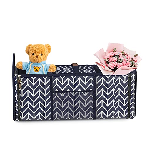 Orionstar Trunk Organizer, Foldable Car Storage Bag Portable Insulation Cooler Bag Collapsible Vehicle Organizer Divider Storage Totes with 3 Compartment Cargo Tote for Groceries Caddy SUV, Navy Blue - Image 3