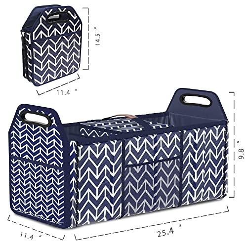 Orionstar Trunk Organizer, Foldable Car Storage Bag Portable Insulation Cooler Bag Collapsible Vehicle Organizer Divider Storage Totes with 3 Compartment Cargo Tote for Groceries Caddy SUV, Navy Blue - Image 2