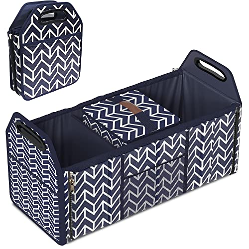 Orionstar Trunk Organizer, Foldable Car Storage Bag Portable Insulation Cooler Bag Collapsible Vehicle Organizer Divider Storage Totes with 3 Compartment Cargo Tote for Groceries Caddy SUV, Navy Blue - Image 1