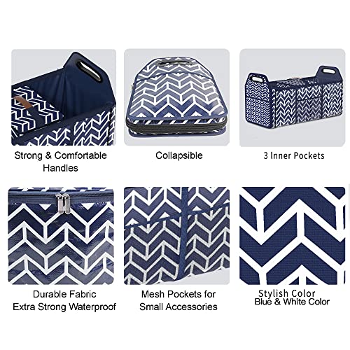 Orionstar Trunk Organizer, Foldable Car Storage Bag Portable Insulation Cooler Bag Collapsible Vehicle Organizer Divider Storage Totes with 3 Compartment Cargo Tote for Groceries Caddy SUV, Navy Blue - Image 5