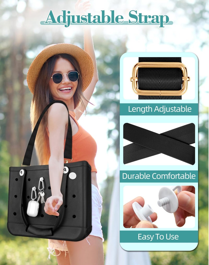Toykee Bag Strap Crossbody Charms for Bogg Bag Accessories - Shoulder Strap Neoprene Luggage Handle Wrap for Suitcase & 2 Key Holders Black - Image 2