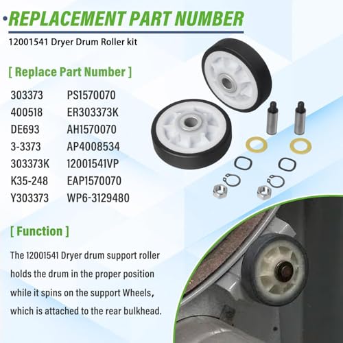 Semzohc Dryer Repair Kit - 312959 Drum Belt, 303373K 12001541 Dryer Drum Roller Kit Fit for may-tag Dryer LDG8424AAE LDG9304AAM DE212 DE313 LDE8406ACE, LDE8406ACM, LDE8406ADE, LDE8410, LDE8410ACE - Image 2