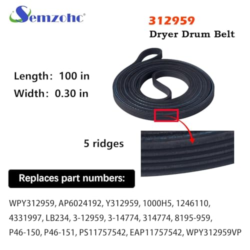 Semzohc Dryer Repair Kit - 312959 Drum Belt, 303373K 12001541 Dryer Drum Roller Kit Fit for may-tag Dryer LDG8424AAE LDG9304AAM DE212 DE313 LDE8406ACE, LDE8406ACM, LDE8406ADE, LDE8410, LDE8410ACE - Image 4