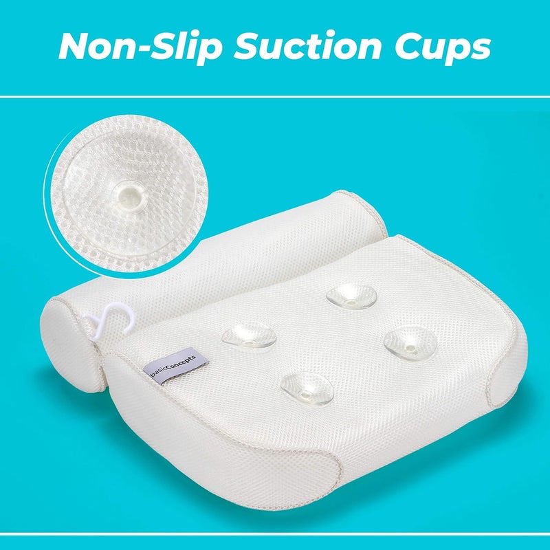 BASIC CONCEPTS Bathtub Pillow for Neck and Back Support with Drying Hook, Bathtub Pillow Machine Headrest for Soaking & Straight Back Tubs - Bath Accessories, Machine Washable, 6 Suction Cups - Image 3