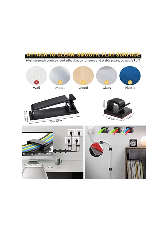 PYLCO SMART Cable Management Kit, 3 Cable Sleeve Large, 6 Silicone Cable Holder, 24+2 Roll Cable Organizer Straps, 40 Cord Clips, 180 Wire Organiser Cable Ties for TV PC Under Desk Home Office - Image 3