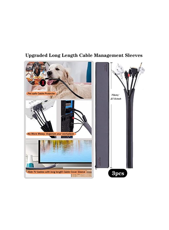 PYLCO SMART Cable Management Kit, 3 Cable Sleeve Large, 6 Silicone Cable Holder, 24+2 Roll Cable Organizer Straps, 40 Cord Clips, 180 Wire Organiser Cable Ties for TV PC Under Desk Home Office - Image 2