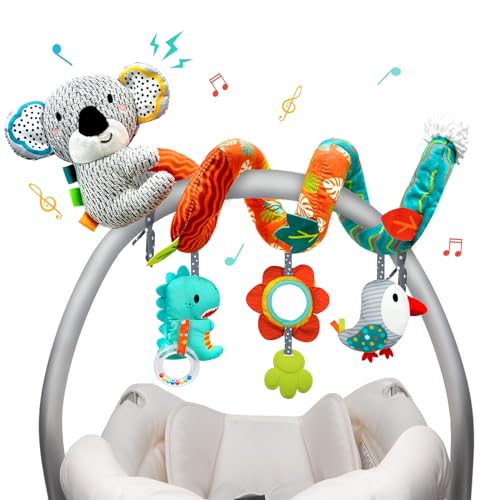 XIXILAND Car Seat Toys Baby Toys 03 Months Developmental Stroller Toys Infant Toys 06 Months Newborn Toys Carseat Toys for Infants 012 Months with Dinosaur Lion Mirror Teether - Image 1