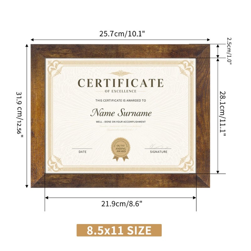 PETAFLOP Wooden 8.5x11 Picture Frame Rustic Certificate Frames Wall Tabletop Display Horizontally or Vertically, 7 Pack - Image 2