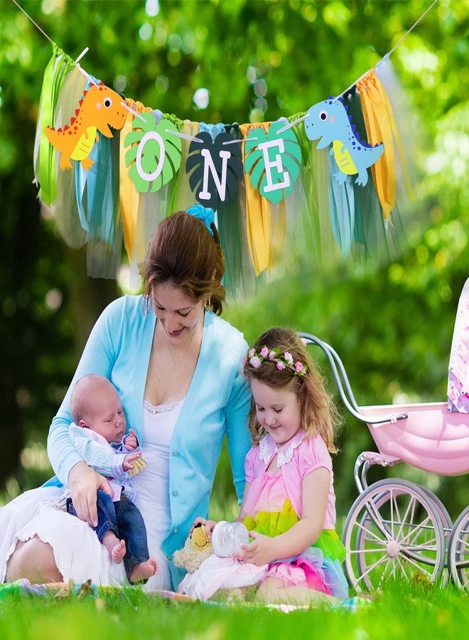 YOUAME Dinosaurs One Birthday High Chair Banner - Dinosaurs TuTu First Birthday Party Decorations, Dinosaurs 1st High Chair Banner, Boy First Birthday Banner, Smash Cake Photo Prop - Image 3