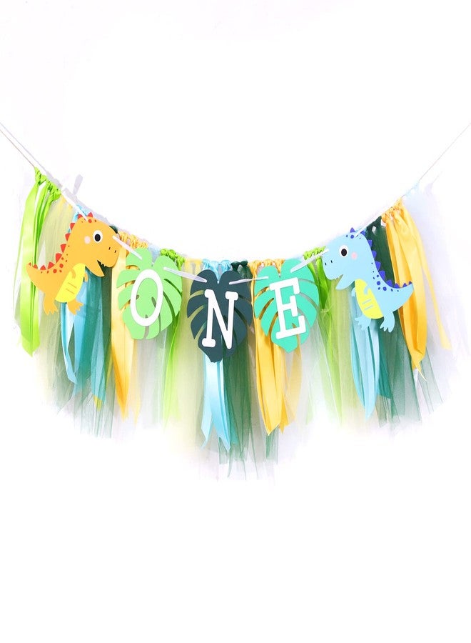 YOUAME Dinosaurs One Birthday High Chair Banner - Dinosaurs TuTu First Birthday Party Decorations, Dinosaurs 1st High Chair Banner, Boy First Birthday Banner, Smash Cake Photo Prop - Image 1