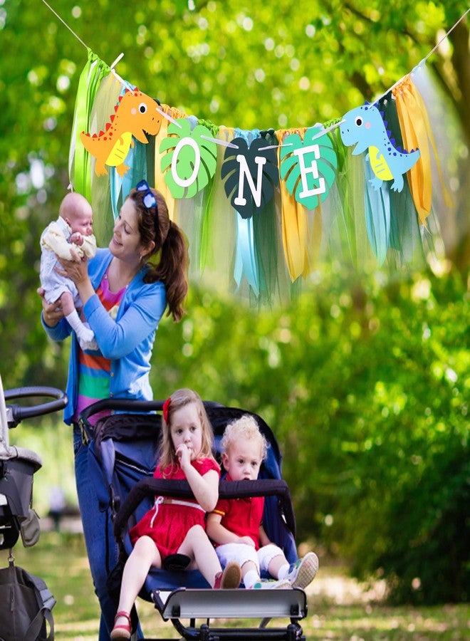 YOUAME Dinosaurs One Birthday High Chair Banner - Dinosaurs TuTu First Birthday Party Decorations, Dinosaurs 1st High Chair Banner, Boy First Birthday Banner, Smash Cake Photo Prop - Image 4