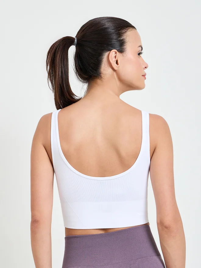 Styli Active white Styli White Rib Texture Broad Underband Padded Sports Bra - Medium Support for Women | Best Price UAE