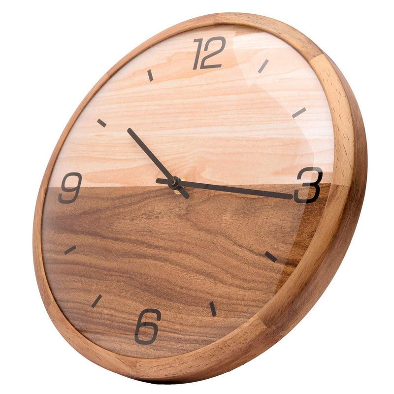 Driini Analog Dome Glass Wall Clock (12") - Pine Wood Frame with Two-Tone Wooden Face - Battery Operated with Silent Movement - Large Decorative Clocks for Classroom, Office, Living Room, or Bedrooms. - Image 1