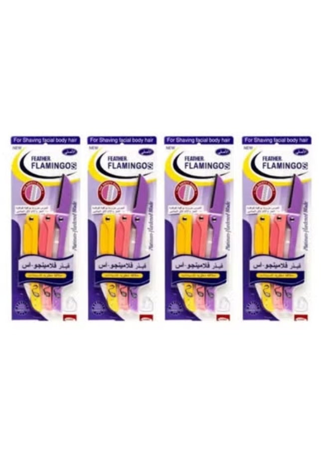 Feather Flamingos 4Pcs Flamingos Ladies Razor 3-Piece For Facial And Body Hair Yellow/Pink/Purple - Image 1