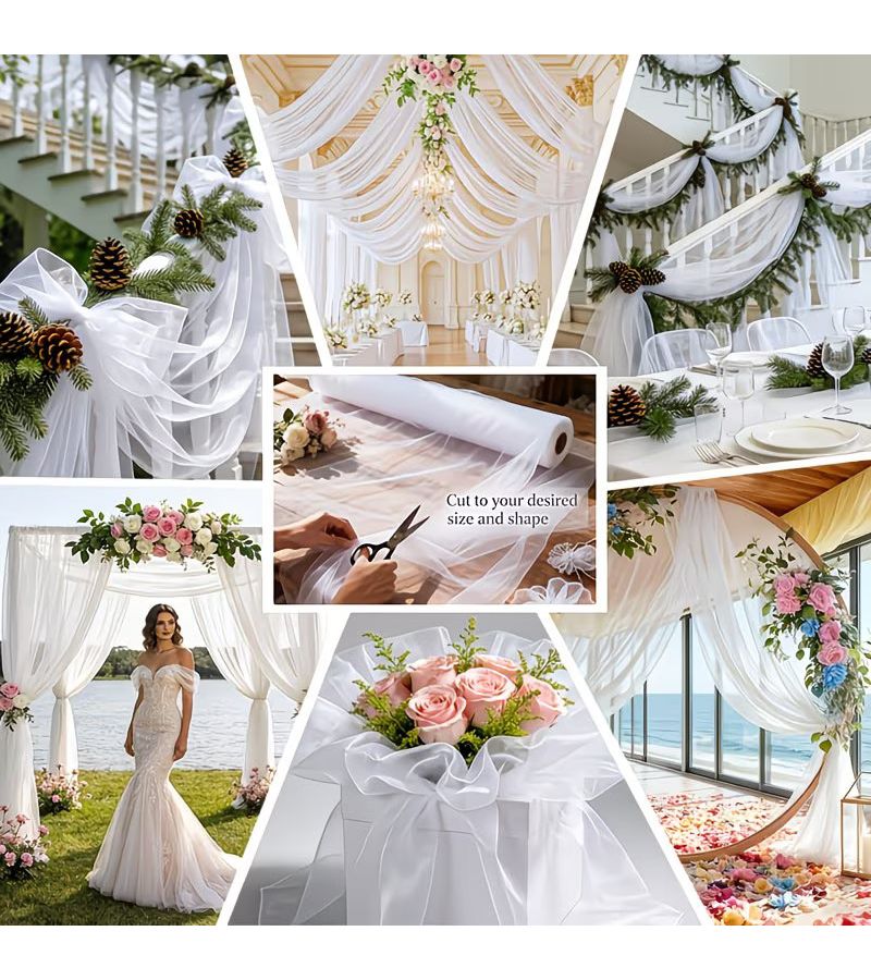 Tender White Mesh Tulle Fabric Roll Extra Long Length 74.5cm By 9008cm Sheer Drapes For Wedding Decorations - Image 2