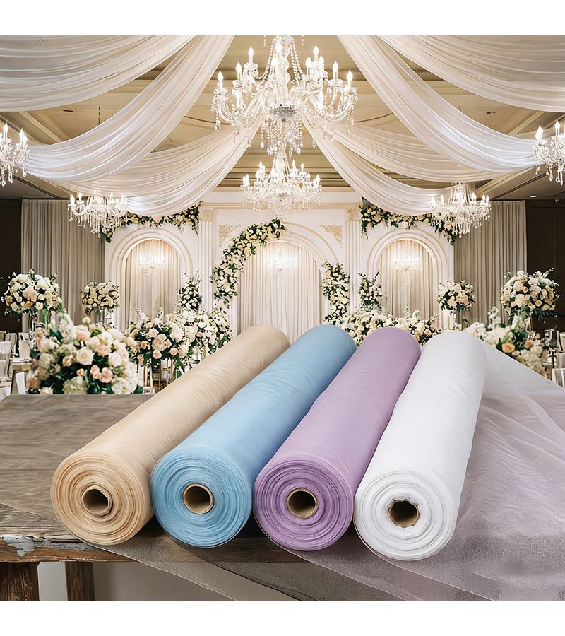 Tender White Mesh Tulle Fabric Roll Extra Long Length 74.5cm By 9008cm Sheer Drapes For Wedding Decorations - Image 1