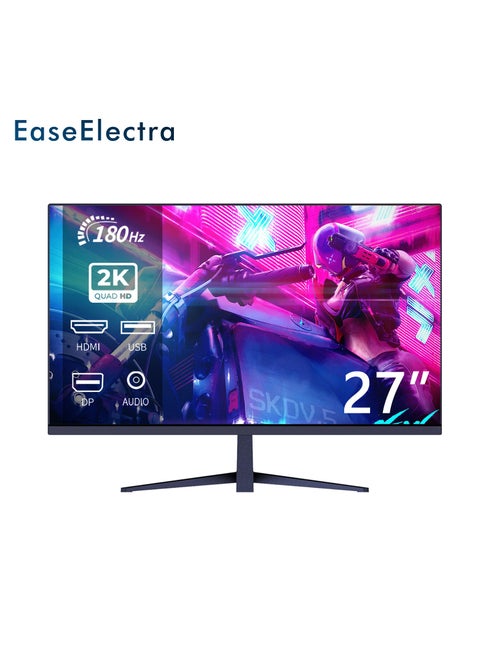 شاشة ألعاب 27 بوصة 2K QUAD HD 2560x1440، معدل تحديث 180 هرتز، وقت استجابة 1 مللي ثانية، HDR 10، شاشة لوحة LED IPS، تقنية AMD FreeSync Pro وG-Sync متوافقة، تصميم بدون حواف من 3 جوانب، ضوء أزرق منخفض، وضع حماية العين، منافذ HDMI 2.1 /DP 1.4 /USB/مقبس صوت