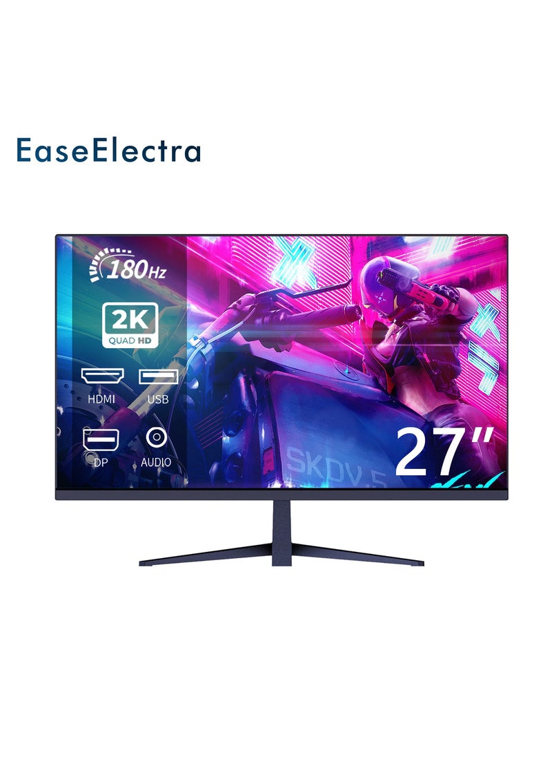شاشة ألعاب 27 بوصة 2K QUAD HD 2560x1440، معدل تحديث 180 هرتز، وقت استجابة 1 مللي ثانية، HDR 10، شاشة لوحة LED IPS، تقنية AMD FreeSync Pro وG-Sync متوافقة، تصميم بدون حواف من 3 جوانب، ضوء أزرق منخفض، وضع حماية العين، منافذ HDMI 2.1 /DP 1.4 /USB/مقبس صوت