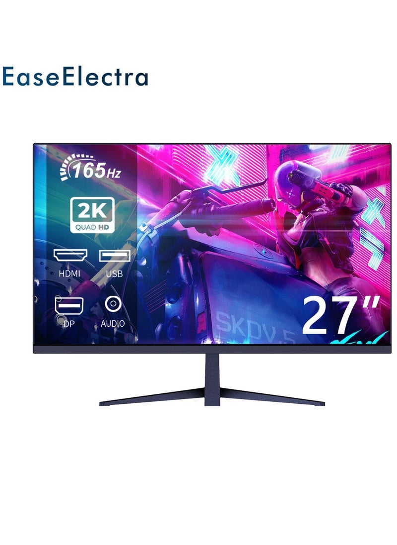 EaseElectra 27” inch 2K QUAD HD 2560x1440 Gaming Monitor, 165Hz Refresh Rate, 1ms Response Time, HDR10, IPS LED Panel Screen, AMD FreeSync Premium and G-Sync Compatible Technology, 3-Sided Borderless Design, Low Blue Light, Eye Saver Mode, HDMI 2.1 , DP 1.4, USB and Audio Jack Ports  - Image 1