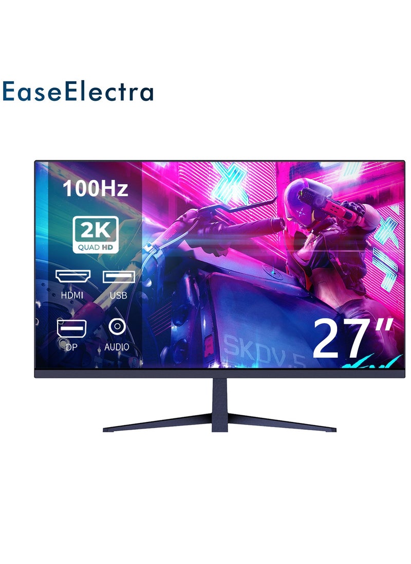 إيز إليكترا شاشة ألعاب 27 بوصة بدقة 2K QUAD HD 2560x1440، معدل تحديث 100 هرتز، وقت استجابة 1 مللي ثانية، HDR10، شاشة LED IPS، تقنية AMD FreeSync Premium المتوافقة مع G-Sync، تصميم بدون حواف من 3 جوانب، ضوء أزرق منخفض، وضع حماية العين، منافذ HDMI 2.1 وDP 1.4 وUSB ومقبس الصوت  - Image 1