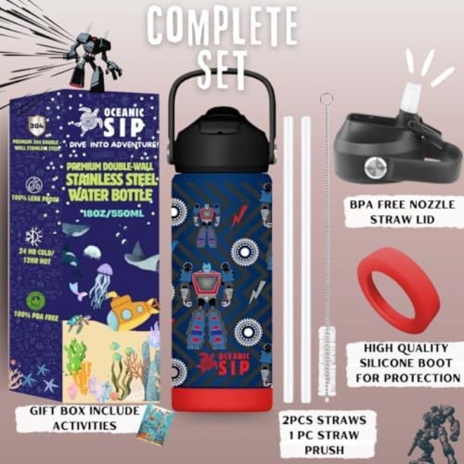 Oceanic Boys Stainless Steel Water Bottle 550ml 18oz Double-Wall Vacuum Insulated 304 Stainless steel Water Bottle BPA FREE Leak  Proof - Image 5