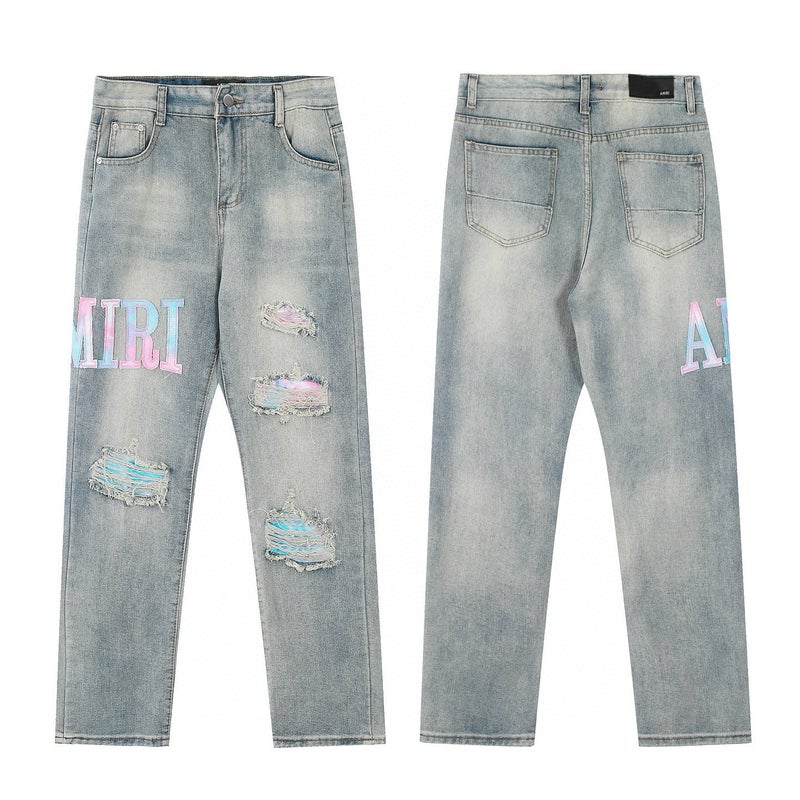 Trendy Brand New Am1R1 Icon Ripped Fashion Denim High Street American Casual Straight Jeans - Image 3