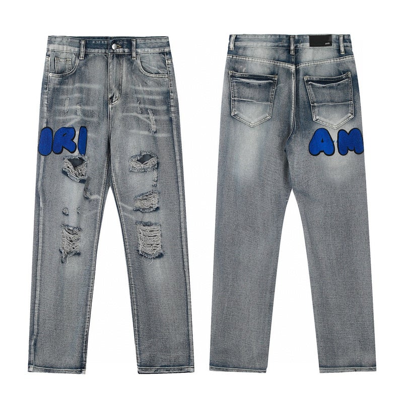 Trendy Brand New Am1R1 Icon Ripped Fashion Denim High Street American Casual Straight Jeans - Image 4