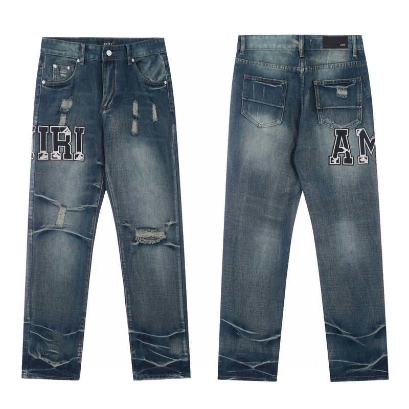 Trendy Brand New Am1R1 Icon Ripped Fashion Denim High Street American Casual Straight Jeans - Image 1