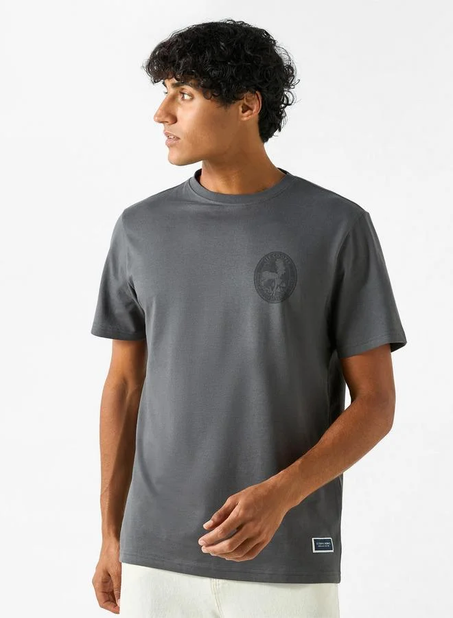 Lee Cooper Logo Print Crew Neck T-shirt with Short Sleeves