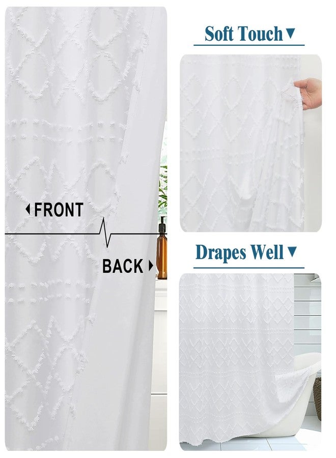 Lecloud White Fabric Shower Curtain 72x72 Inches, Boho Tufted Plaid Striped Shower Curtain Set for Bathroom, Chic Textured Cloth Shower Curtain - Image 5