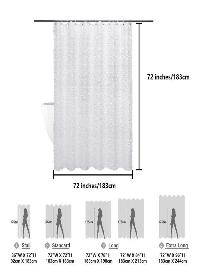 Lecloud White Fabric Shower Curtain 72x72 Inches, Boho Tufted Plaid Striped Shower Curtain Set for Bathroom, Chic Textured Cloth Shower Curtain - Image 3