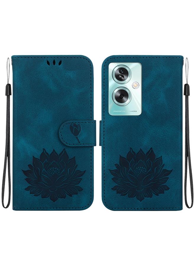 Zaboon For OPPO A79 5G Global Lotus Embossed Leather Phone Case(Dark Blue) 