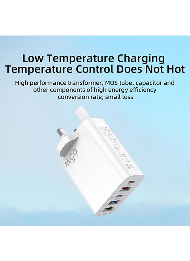 Generic - 65W 5-Port Fast Charger, 6.6A 2 USB C + 3 USB A Ports Plug, Wall Charging Plug, G Adapter Compatible with charging for Apple Android, Support PD20W and QC3.0 charging protocols - Image 1
